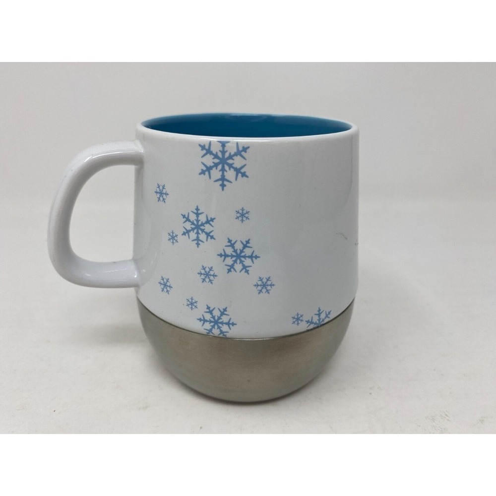 Starbucks Coffee Mug Cup Holiday White Blue Snowflakes Silver 14 fl oz Vtg 2007